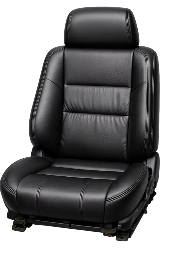 Restored black leather car seat